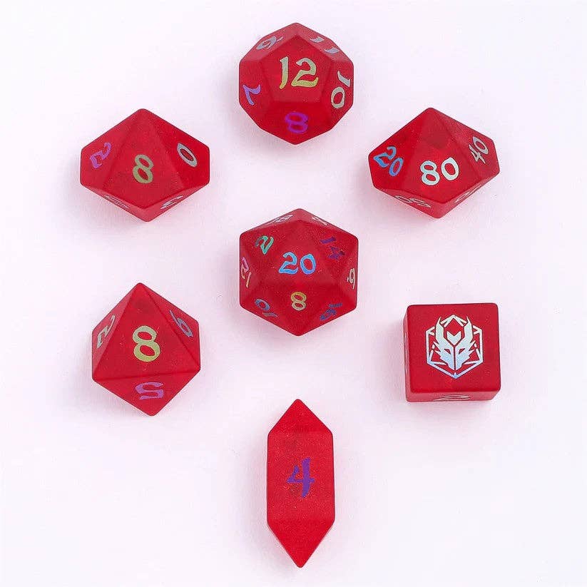 Blasted Frosted Glass Dice Set - Red Dice Hymgho Premium Dice