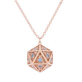 Dragon's Eye D20 Necklace - Rose Gold w/Blue Gems Dice Hymgho Premium Dice
