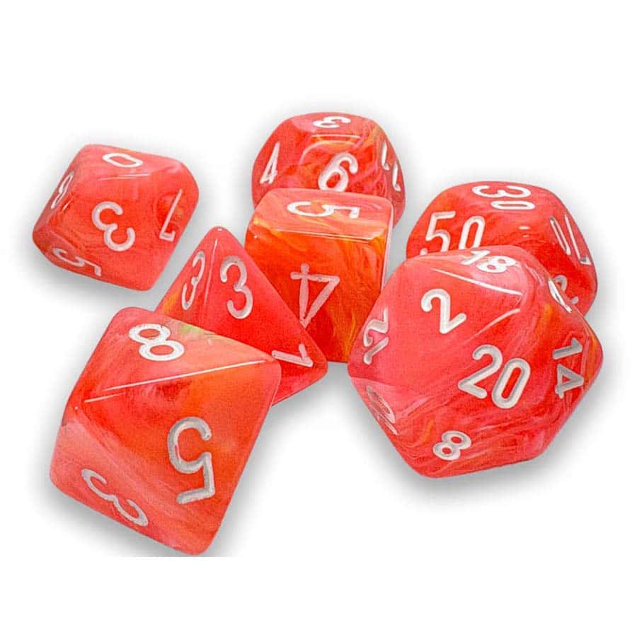 7ct Mega-Hedral Festive Dahlia with White Dice Chessex CHX 7ct Festive Dahlia