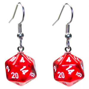 Chessex Mini d20 Earrings (24 options) Clothing & Accessories Chessex Hook Translucent Red 