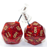Chessex Mini d20 Earrings (24 options) Clothing & Accessories Chessex Stud Glitter Ruby 