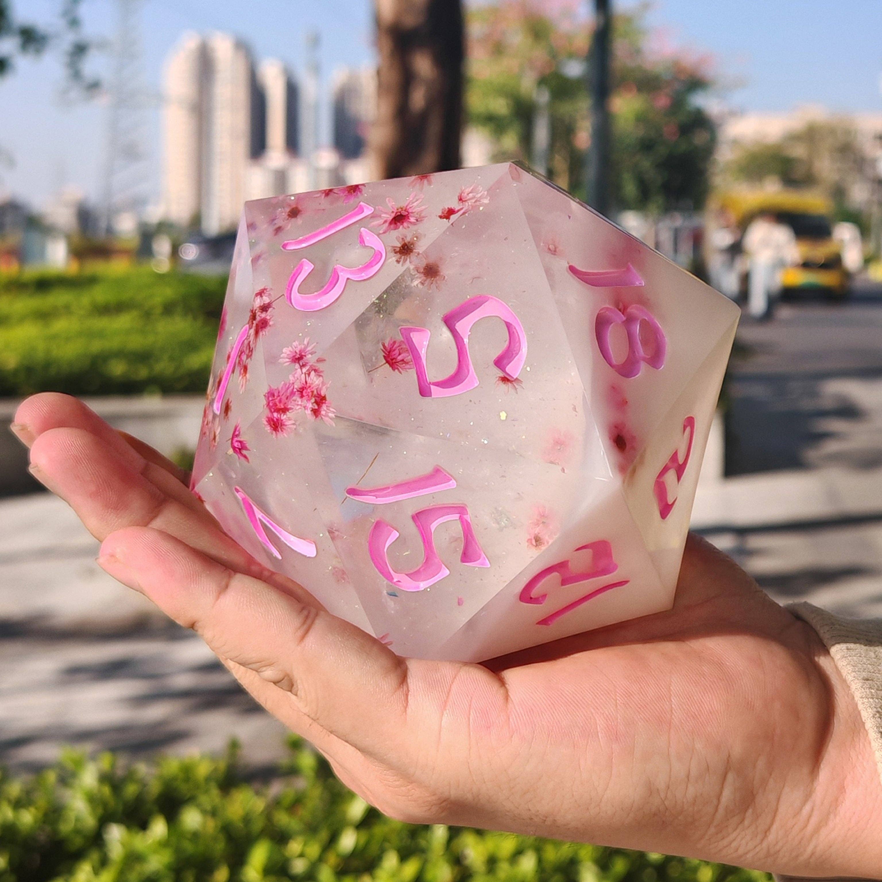 Captured Magic 100mm Chonk D20 - Sakura Cherry Blossom Dice Hymgho Premium Dice