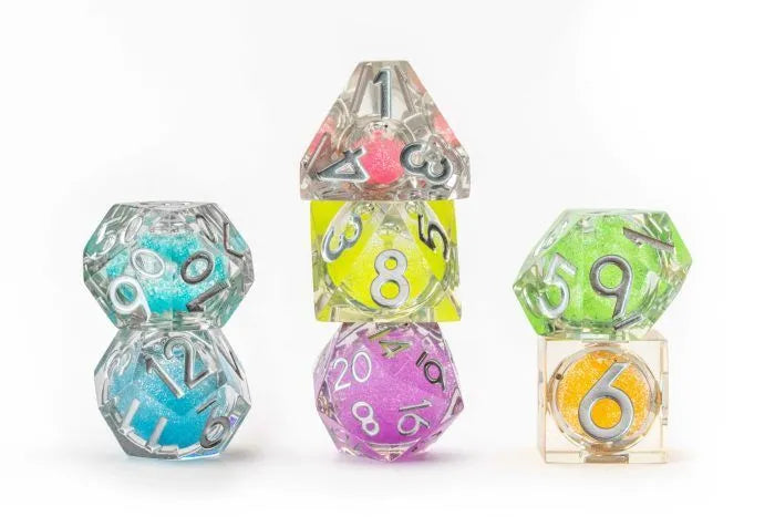 Elixir Liquid Core Dice Set: Rainbow Dust Dice FanRoll by Metallic Dice Games   