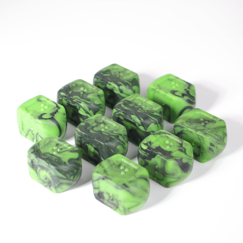 Die Hard Dice 10d4 Set - DOTS Braille Acrylic - Cursed Acid Dice Die Hard Dice 10ct Braille Acrylic - D4 Cursed Acid
