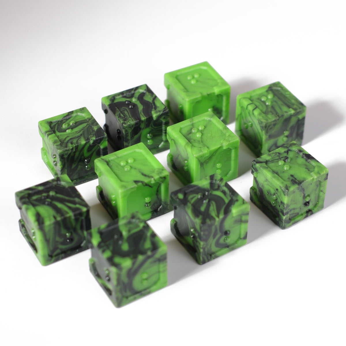 Die Hard Dice 10d6 Set - DOTS Braille Acrylic - Cursed Acid Dice Die Hard Dice 10ct Braille Acrylic - D6 Cursed Acid