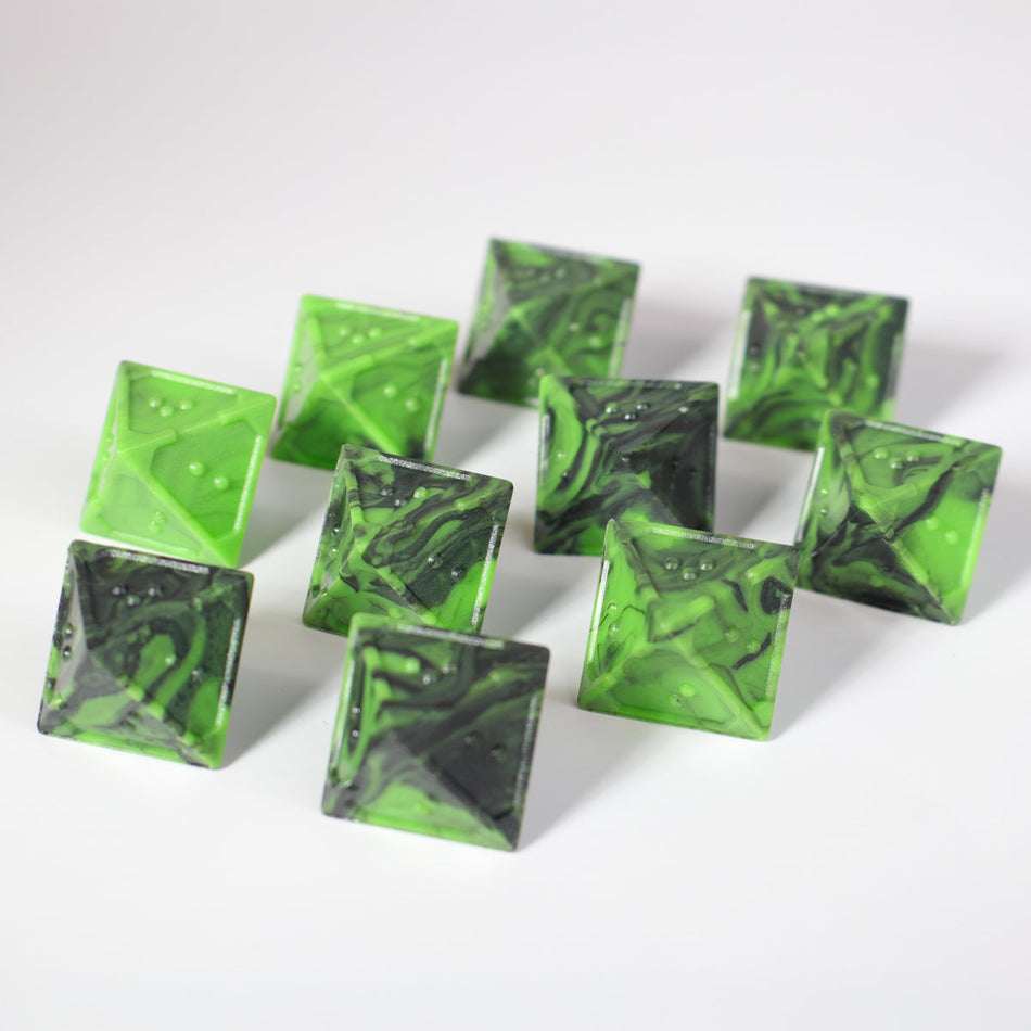 Die Hard Dice 10d8 Set - DOTS Braille Acrylic - Cursed Acid Dice Die Hard Dice 10ct Braille Acrylic - D8 Cursed Acid