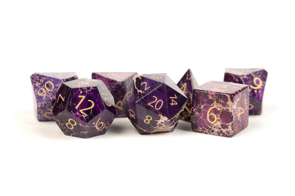 PREMIUM Engraved Gemstone Dice Imperial Stone Purple Dice FanRoll by Metallic Dice Games