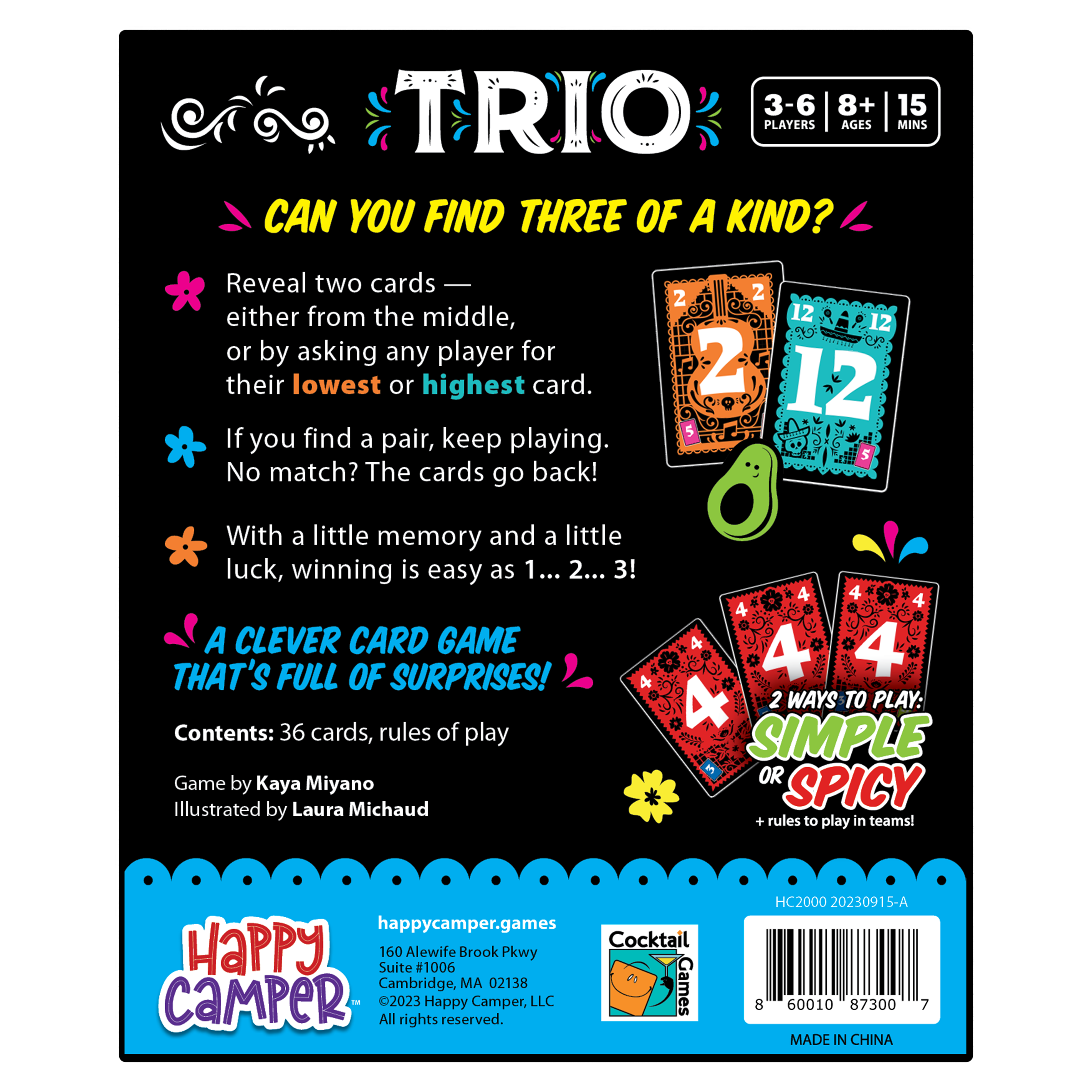 Trio Card Games Happy Camper
