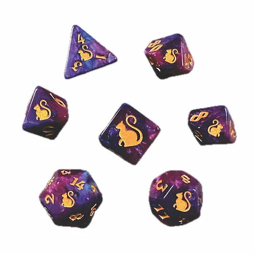 Kitty Clacks 7ct Polyhedral Dice Set Fortuna Dice Black Oak Workshop