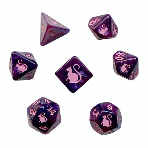Kitty Clacks 7ct Polyhedral Dice Set Cheshire Dice Black Oak Workshop