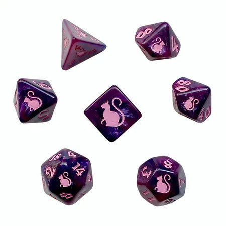 Kitty Clacks 7ct Polyhedral Dice Set Cheshire Dice Black Oak Workshop