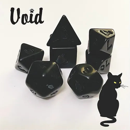 Kitty Clacks 7ct Polyhedral Dice Set Void Dice Black Oak Workshop