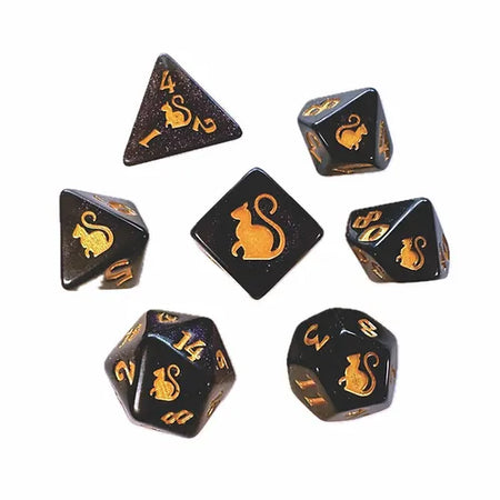 Kitty Clacks 7ct Polyhedral Dice Set Mercedes Dice Black Oak Workshop