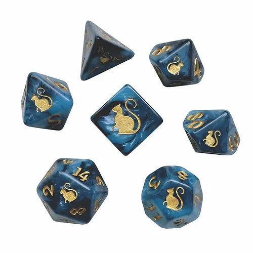 Kitty Clacks 7ct Polyhedral Dice Set Bast Dice Black Oak Workshop