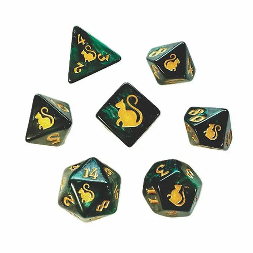 Kitty Clacks 7ct Polyhedral Dice Set Loki Dice Black Oak Workshop