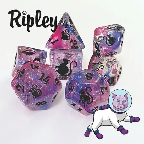 Kitty Clacks 7ct Polyhedral Dice Set Ripley Dice Black Oak Workshop