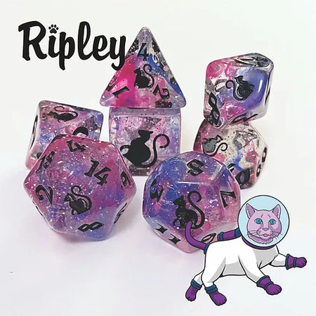 Kitty Clacks 7ct Polyhedral Dice Set Ripley Dice Black Oak Workshop