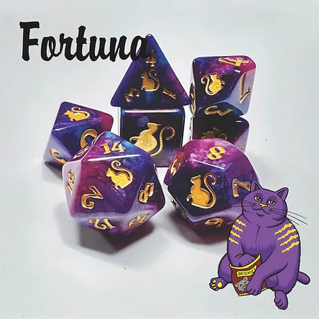 Kitty Clacks 7ct Polyhedral Dice Set Fortuna Dice Black Oak Workshop