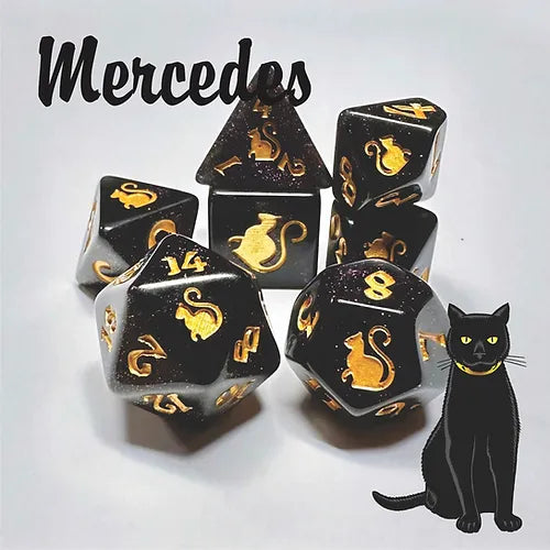 Kitty Clacks 7ct Polyhedral Dice Set Mercedes Dice Black Oak Workshop