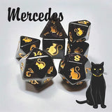 Kitty Clacks 7ct Polyhedral Dice Set Mercedes Dice Black Oak Workshop