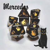 Kitty Clacks 7ct Polyhedral Dice Set Mercedes  Black Oak Workshop   