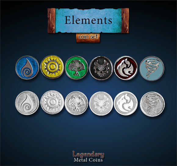 Legendary Metal Coins - Enamel Element Tokens (6 options) Supplies Drawlab Entertainment
