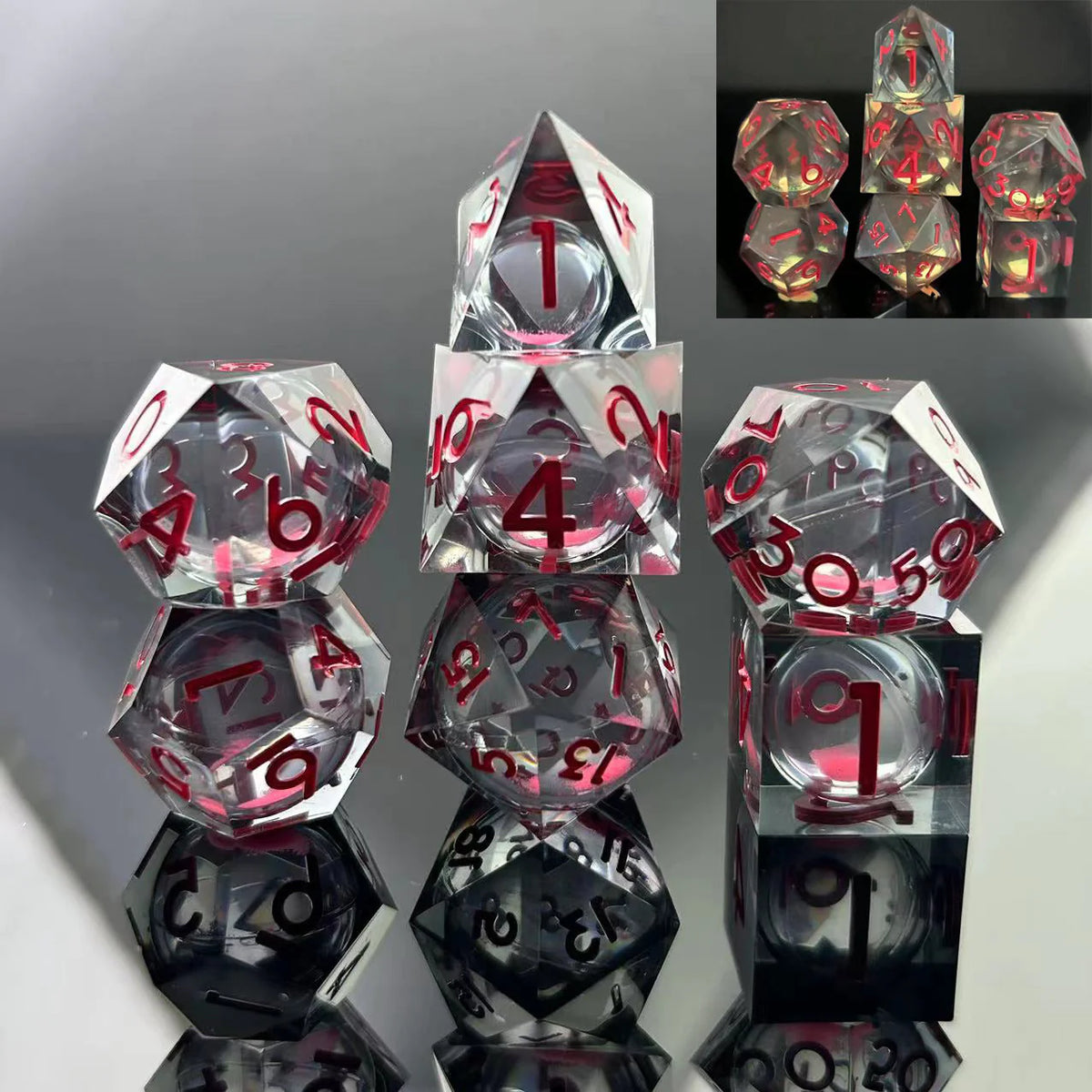 Sharp Edge Glow in the Dark Liquid Core RPG Dice Set - Midnight Rose Dice Foam Brain Games   