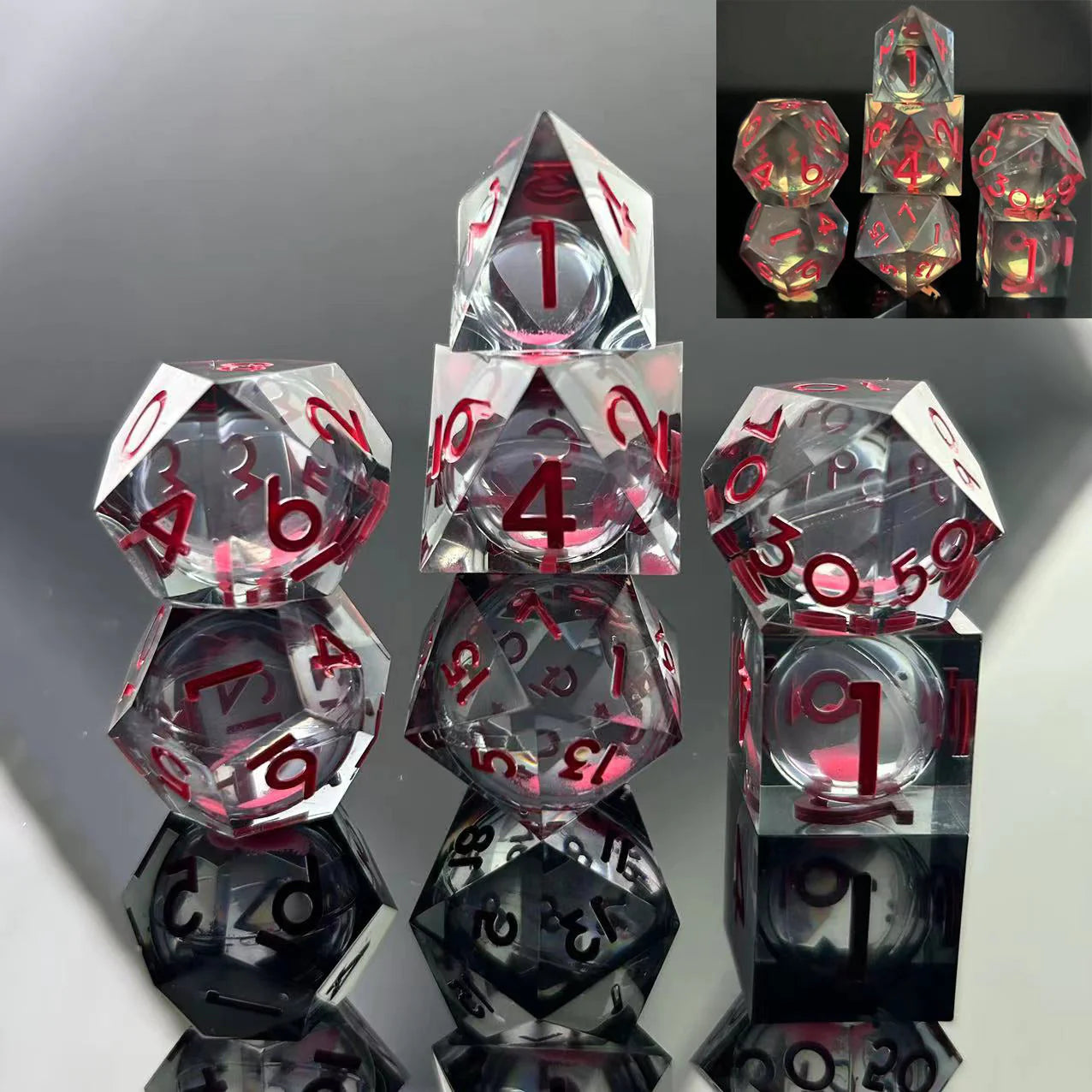 Sharp Edge Glow in the Dark Liquid Core RPG Dice Set - Midnight Rose Dice Foam Brain Games   