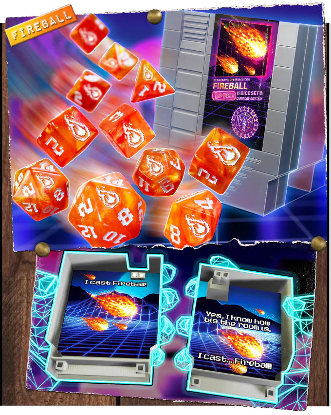 1UP Dice Polyhedral Set: Fireball Dice Infinite Black