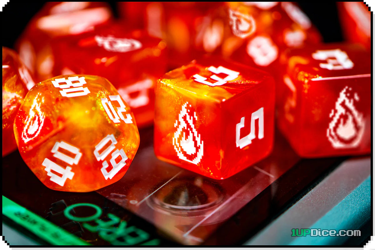 1UP Dice Polyhedral Set: Fireball Dice Infinite Black