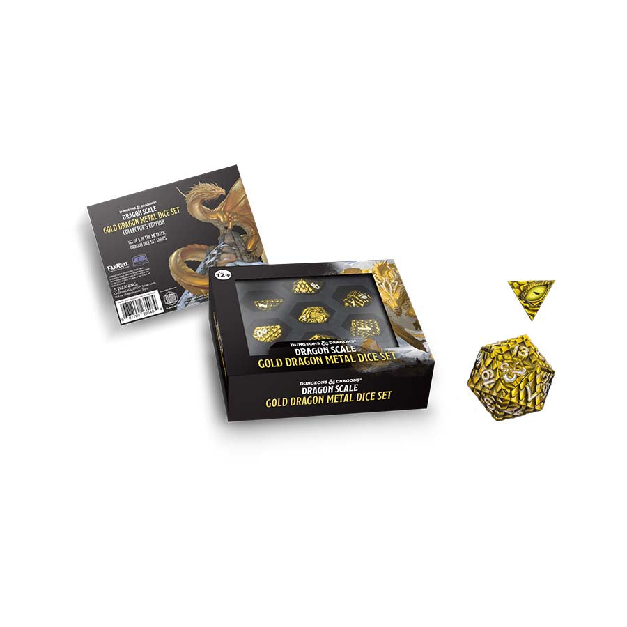 FANROLL: DUNGEONS AND DRAGONS: DRAGON SCALE METAL DICE SET: GOLD (7CT POLY SET) Dice FanRoll by Metallic Dice Games 7ctPOLY D&D DS Metal Dice GOLD