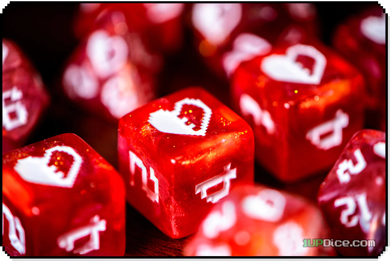 1UP Dice Polyhedral Set: Healing Heart Dice Infinite Black