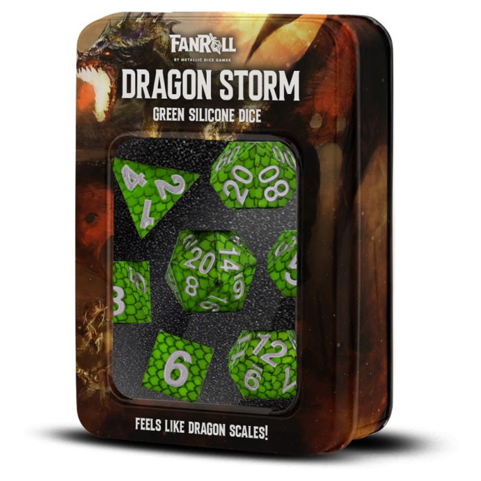 Dragon Storm Silicone Dragon Scale Dice Set (3 options) Dice FanRoll by Metallic Dice Games 7ct Green Dragon Silicone  