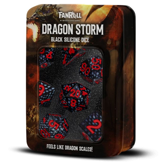 Dragon Storm Silicone Dragon Scale Dice Set (3 options) Dice FanRoll by Metallic Dice Games 7ct Black Dragon Silicone  