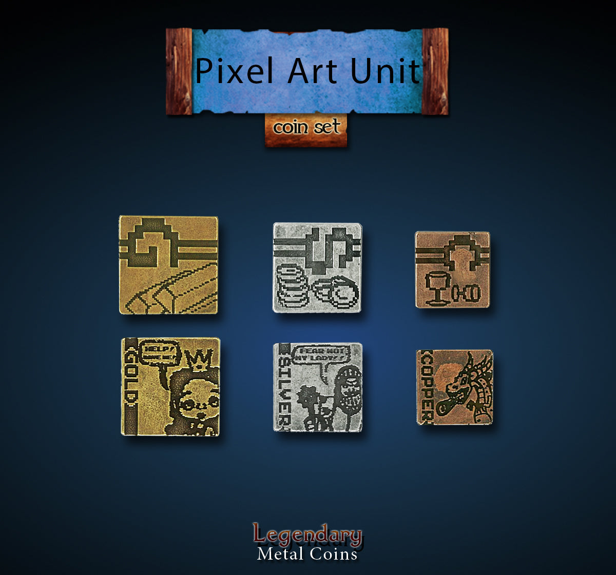 Legendary Metal Coins - Pixel Art (3 options) Supplies Drawlab Entertainment