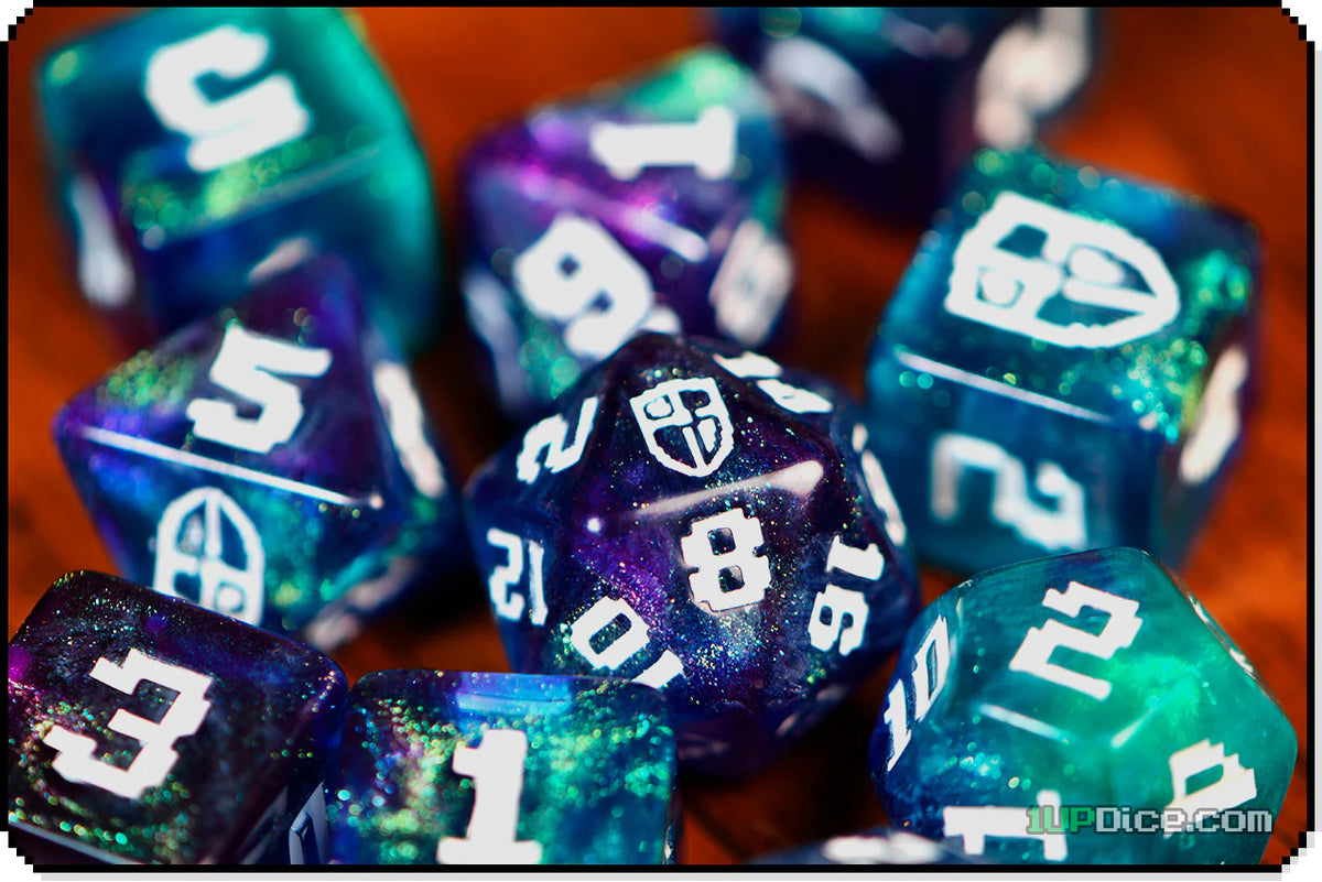 1UP Dice Polyhedral Set: Radiant Shield Dice Infinite Black