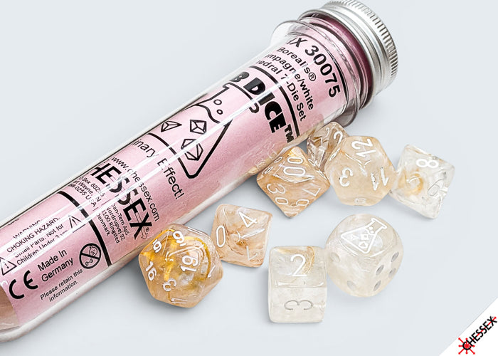 LAB DICE 10 POLYHEDRAL 7-DIE SET (6 Options) Dice Chessex Lab BOREALIS CHAMPAGNE/WHITE