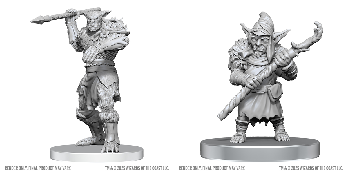 Dungeons & Dragons: Nolzur`s Marvelous Unpainted Miniatures - W28 Bugbear Stalker & Goblin Hexer Miniatures WizKids D&D Bugbear Stalker & Goblin Hexer