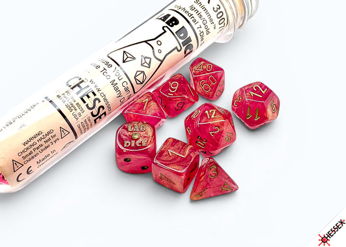 LAB DICE 10 POLYHEDRAL 7-DIE SET (6 Options) Dice Chessex SHIMMER IGNIS/GOLD
