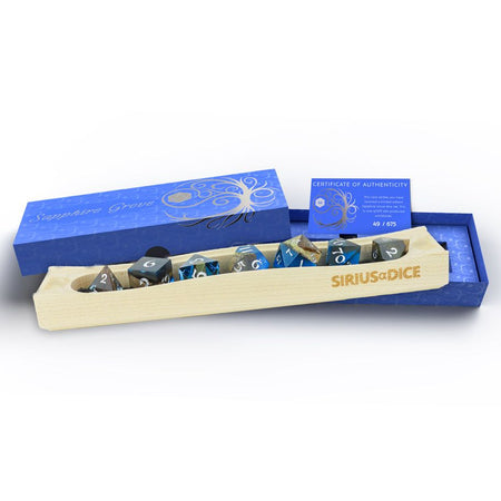 7-Set Sapphire Grove Blue Resin with Nanmu-Style Phoebe Zhennan Wood Dice Sirius Dice   