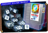 1UP Dice Polyhedral Set: Radiant Shield Silver Edition Dice Kickstarter   