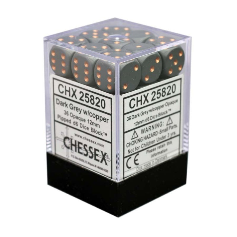 Chessex 12mm Opaque Dark Grey/Copper 36ct D6 Set (25820) Dice Chessex   