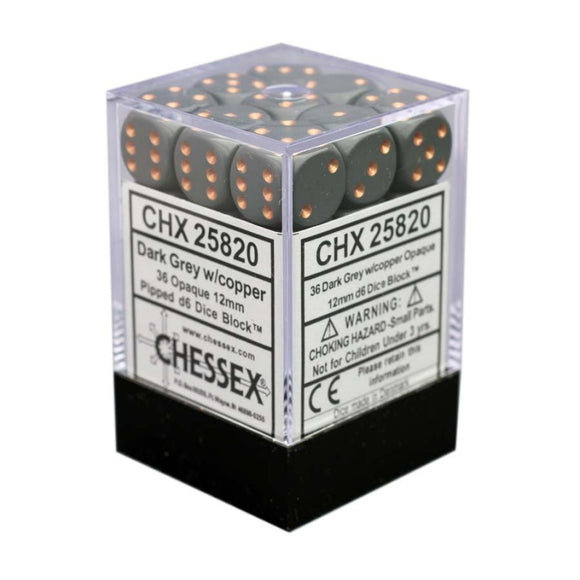 Chessex 12mm Opaque Dark Grey/Copper 36ct D6 Set (25820) Dice Chessex   