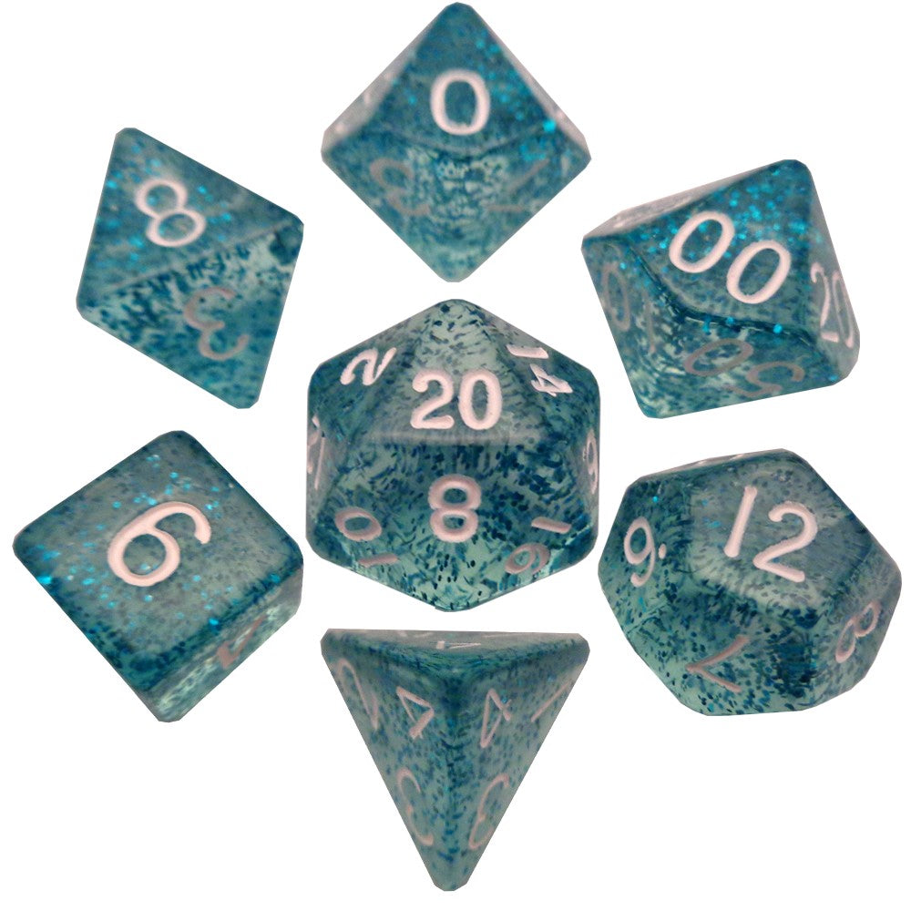 Metallic Dice Games Ethereal Light Blue/White 7ct Polyhedral Dice Set Dice FanRoll by Metallic Dice Games