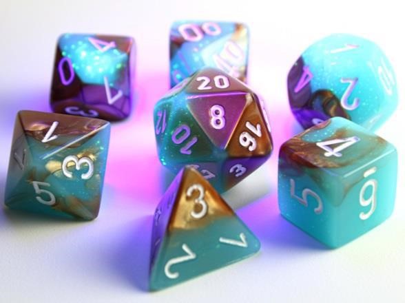 Chessex Lab Dice Gemini Luminary Copper-Turquoise/White 7ct Polyhedral Set (30019) Dice Chessex   