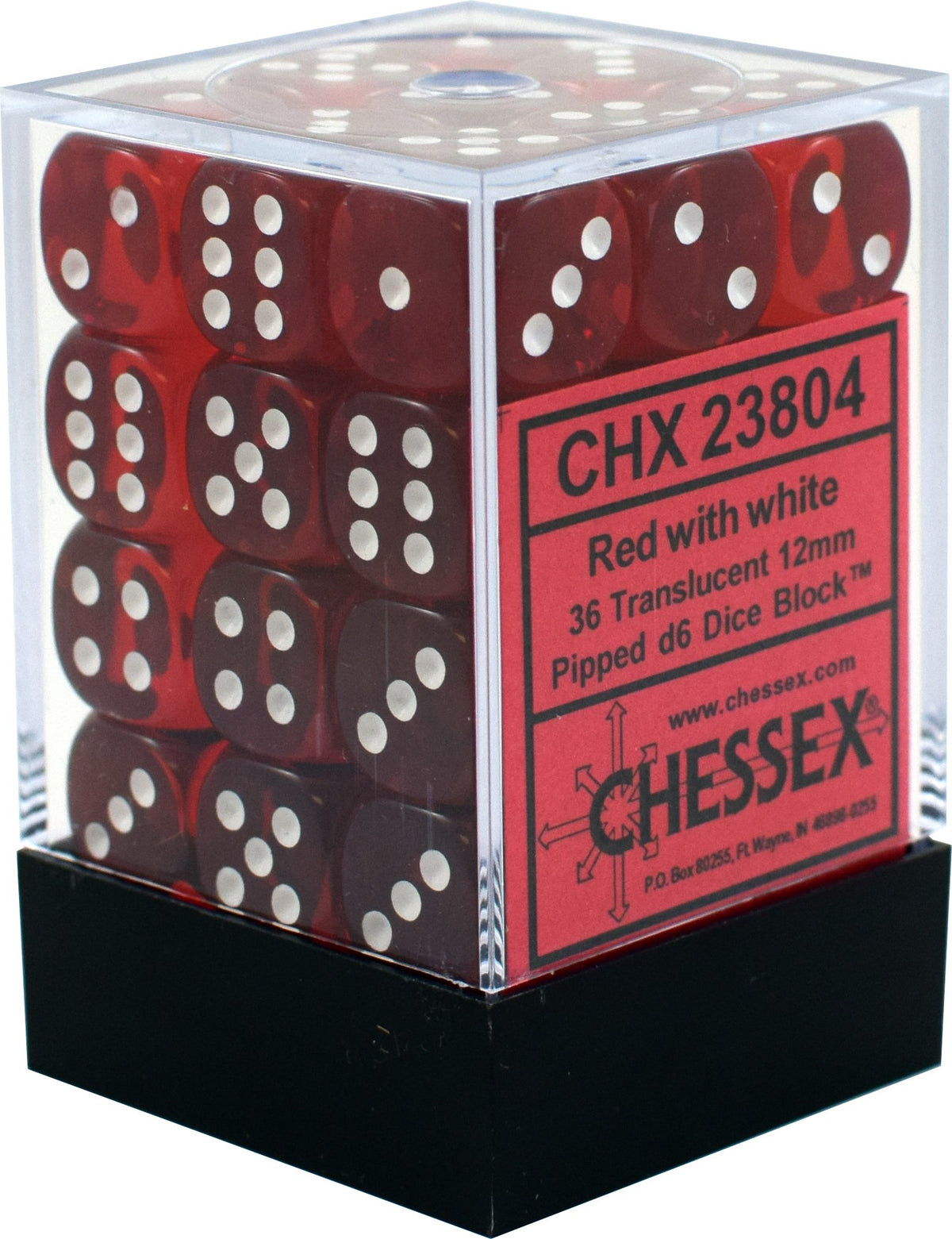 Chessex 12mm Translucent Red/White 36ct D6 Set (23804) Dice Chessex   