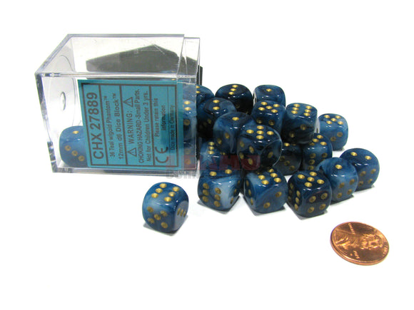 Chessex 12mm Gemini Blue Gold/White 36ct D6 Set (27889) Dice Chessex   