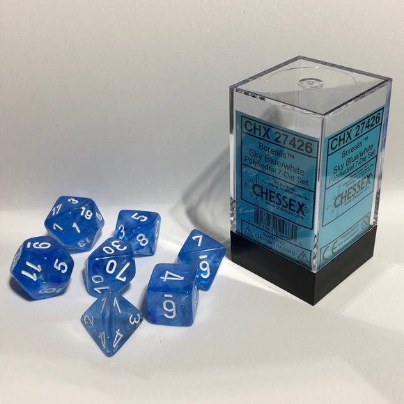 Chessex Borealis Sky Blue/White 7ct Polyhedral Set (27426) Dice Chessex   