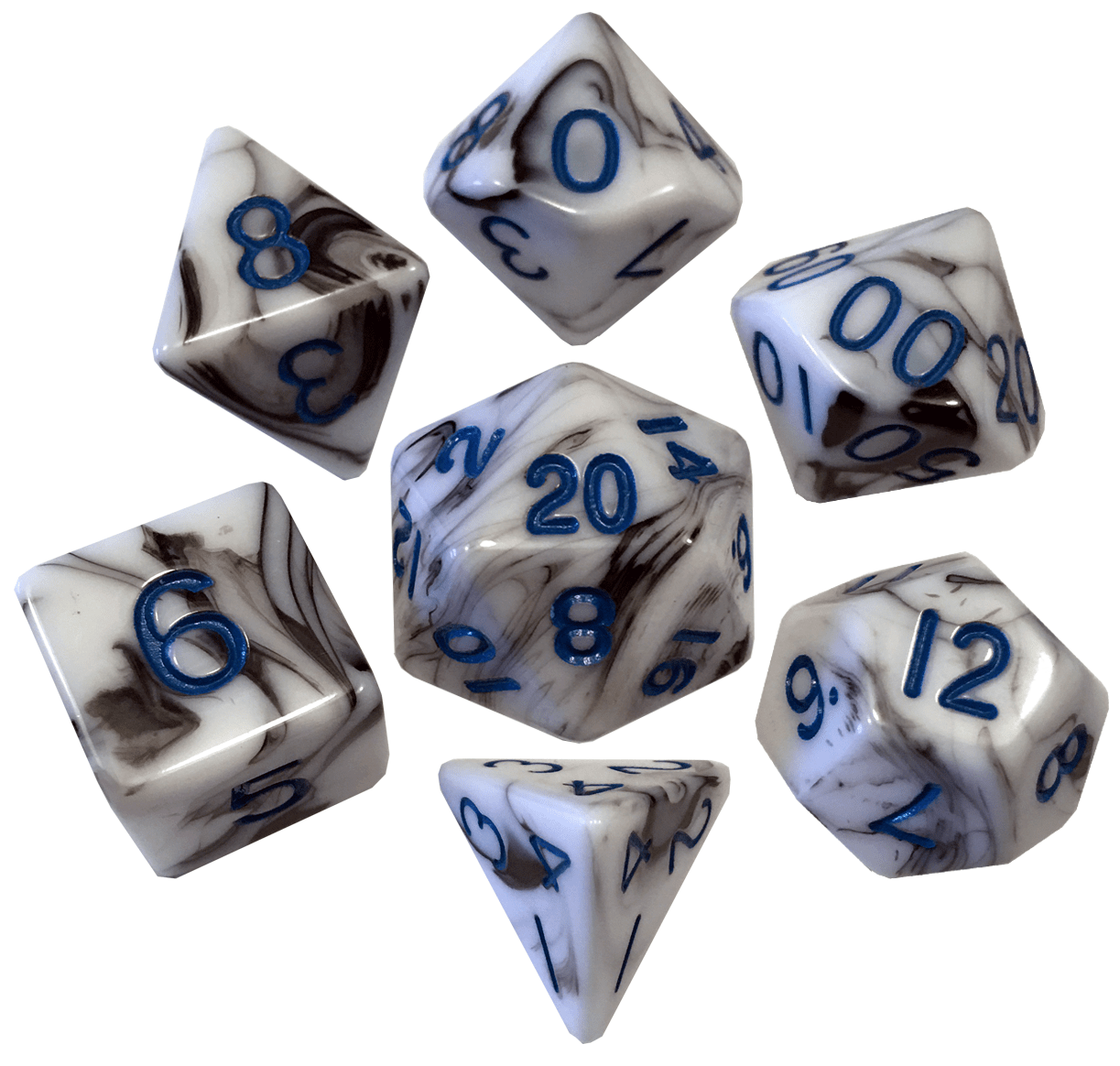 Metallic Dice Games Marble/Blue 7ct Polyhedral Dice Set Dice FanRoll by Metallic Dice Games