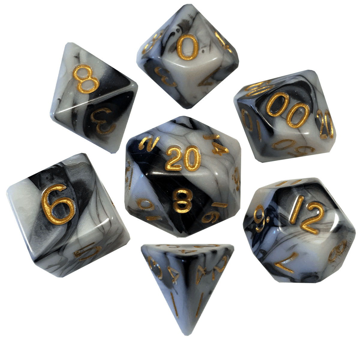 Metallic Dice Games Marble/Gold 7ct Polyhedral Dice Set Dice FanRoll by Metallic Dice Games